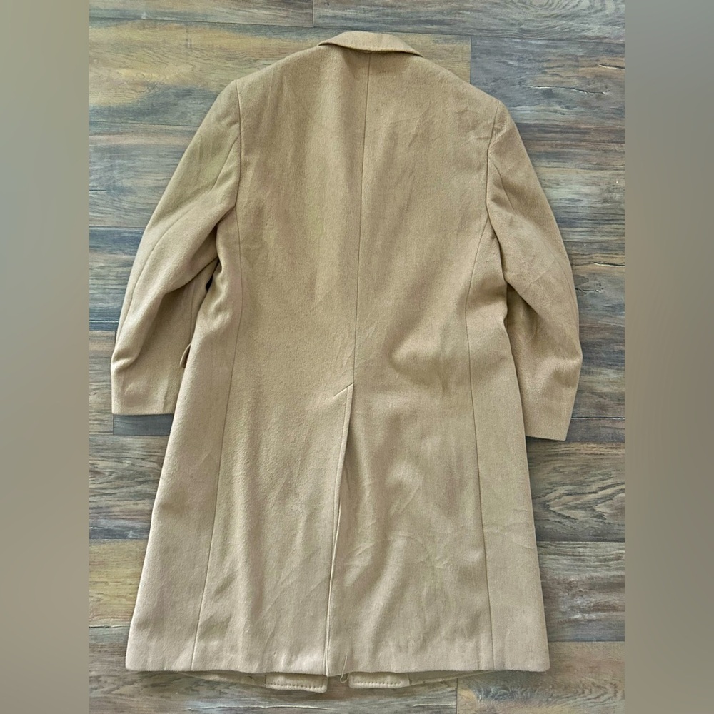Vintage 60s/70s Cashmere Wool Blend Long Tan Overcoat L/XL - Picture 8 of 9